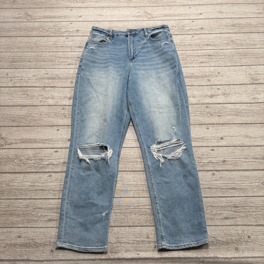 American Eagle Jeans Womens 10 Blue Denim Light Wash Straight Relaxed Distressed